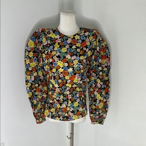 Ganni NWT Floral Cotton Bishop Sleeve Blouse XS/S